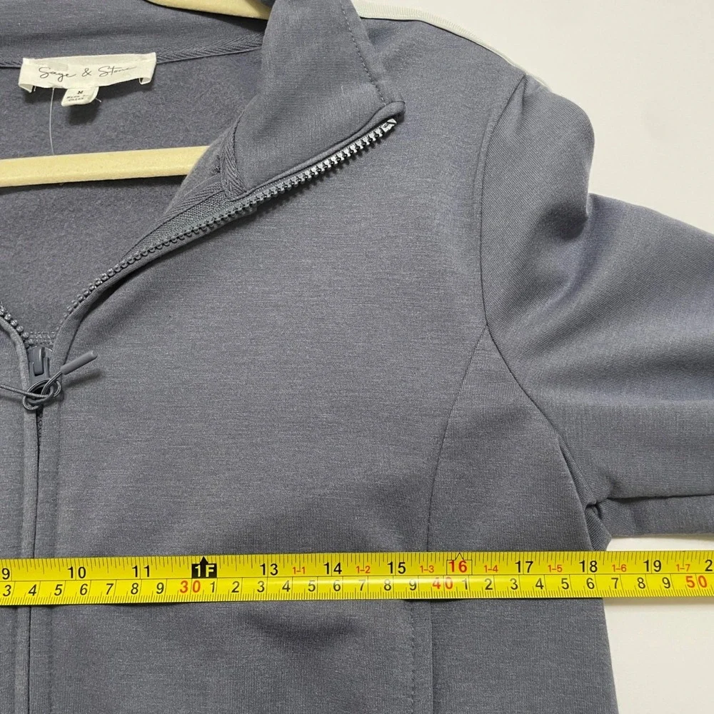 Sage & Stone Track Jacket Womens M Blue Gray Stripe Zip Up Mock Neck Streetwear